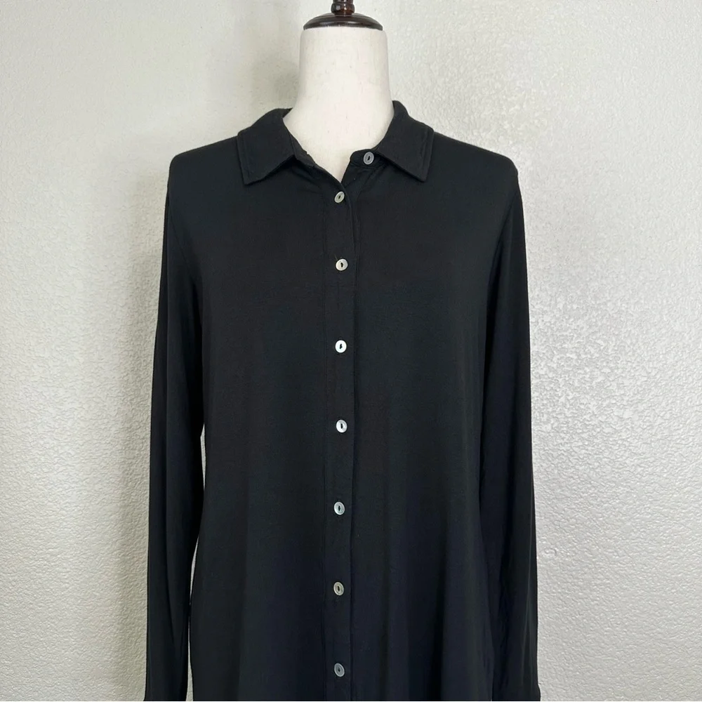 Soft Surroundings Black Criss-Cross Back Button Down Tunic Shirt, Sz Medium - Picture 3 of 13
